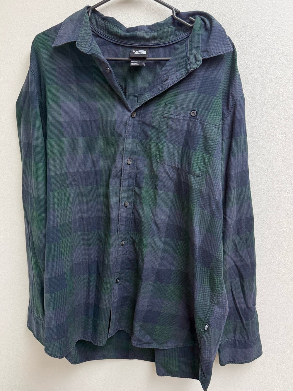 The North Face Men’s Green and Navy Plaid Button-Down Shirt